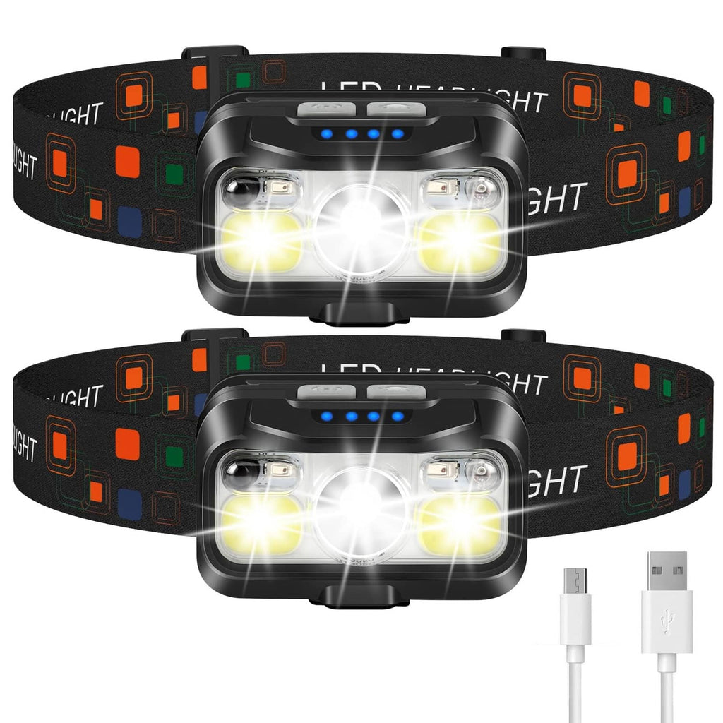 Black rechargeable headlamp set with two adjustable bands and bright triple LED lights
