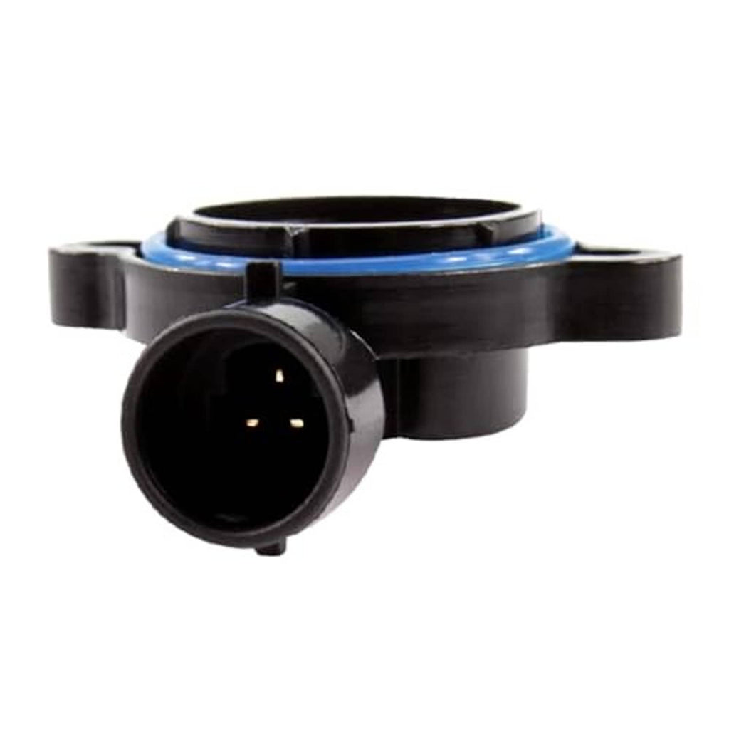 Throttle position sensor showing front black circular electrical connector and blue ring