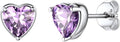 925 sterling silver heart stud earrings with purple faceted birthstone