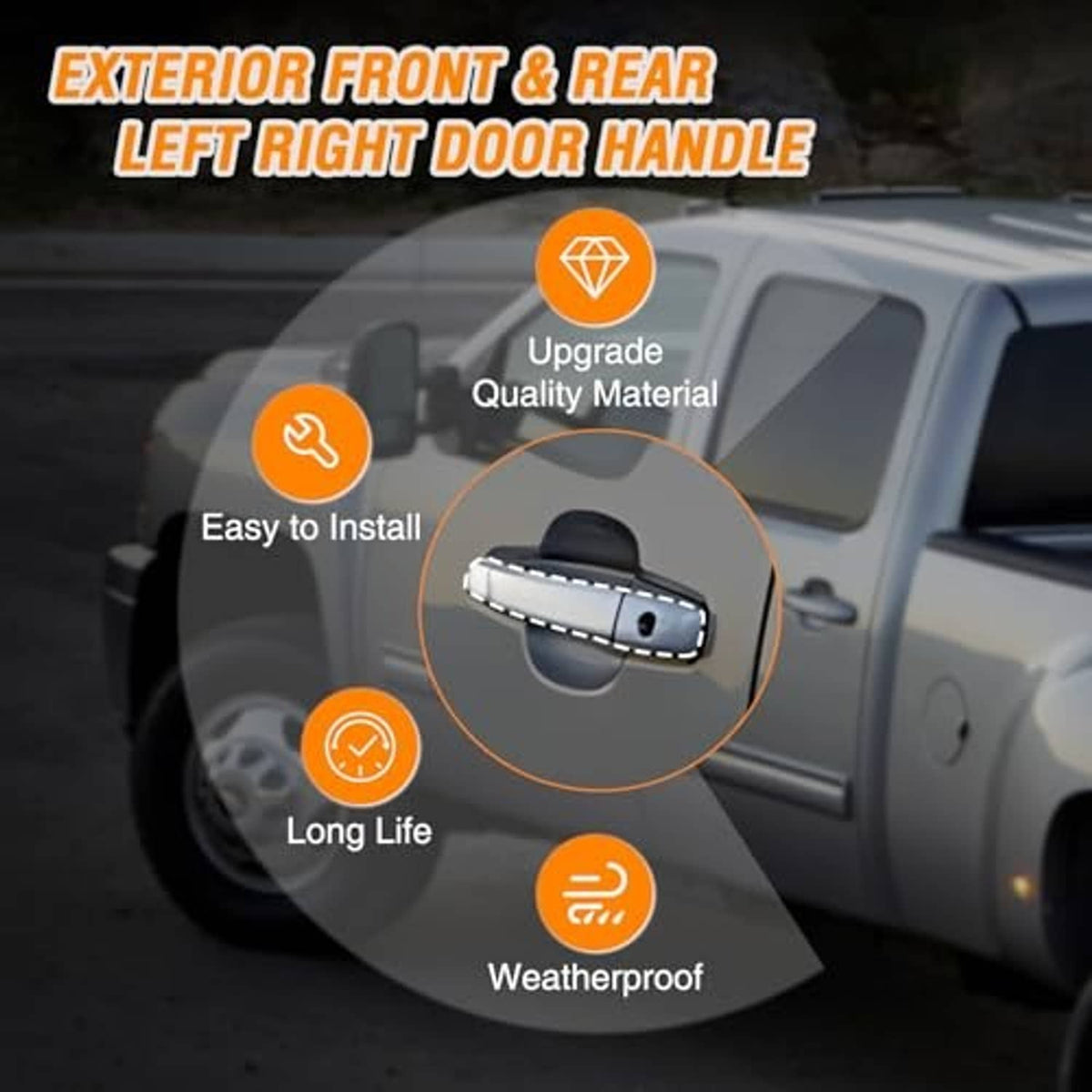 Chrome exterior door handle set for front and rear left/right doors