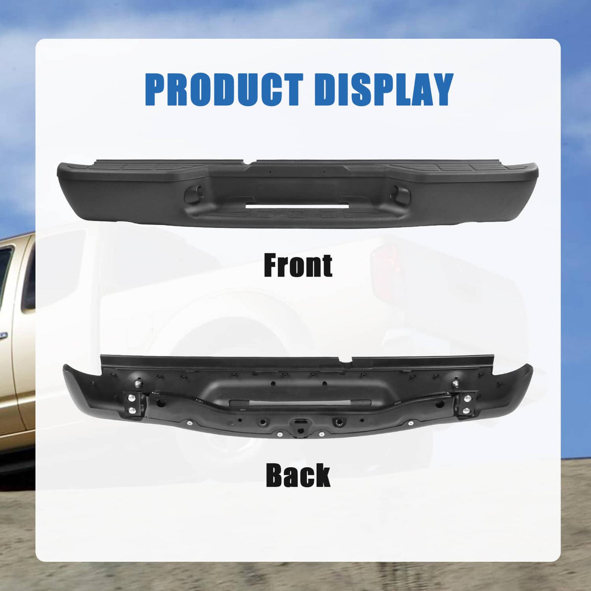 Black rear step bumper display showing front and back side panels