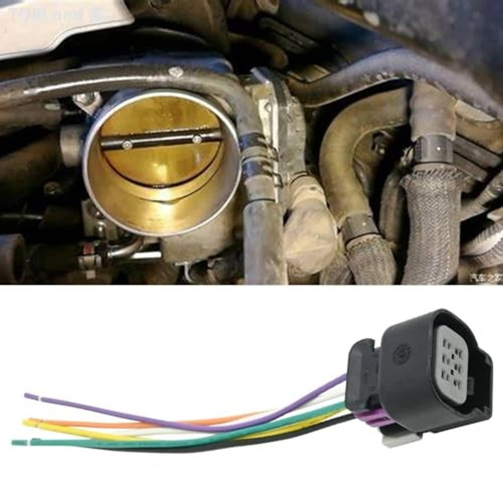 Throttle body connector with multicolor wires and black plug shown near engine bay