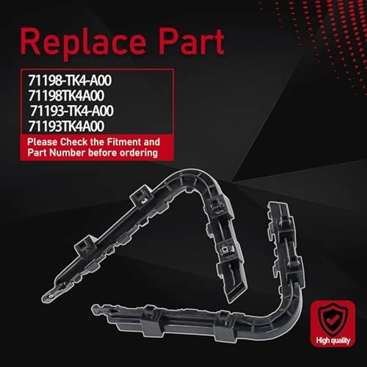 Front bumper retainer brackets diagram-style view, black plastic parts