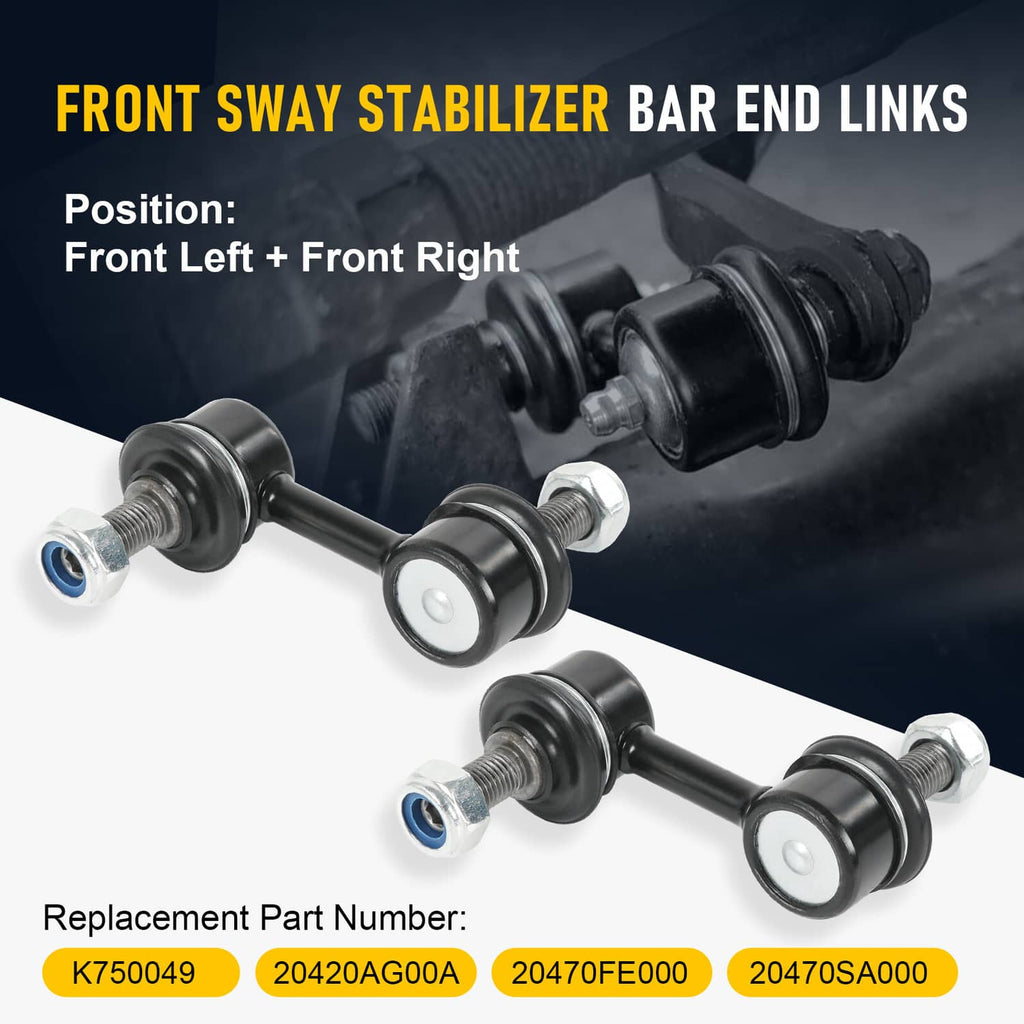 Front sway bar end link pair with black arms and white rubber center pads