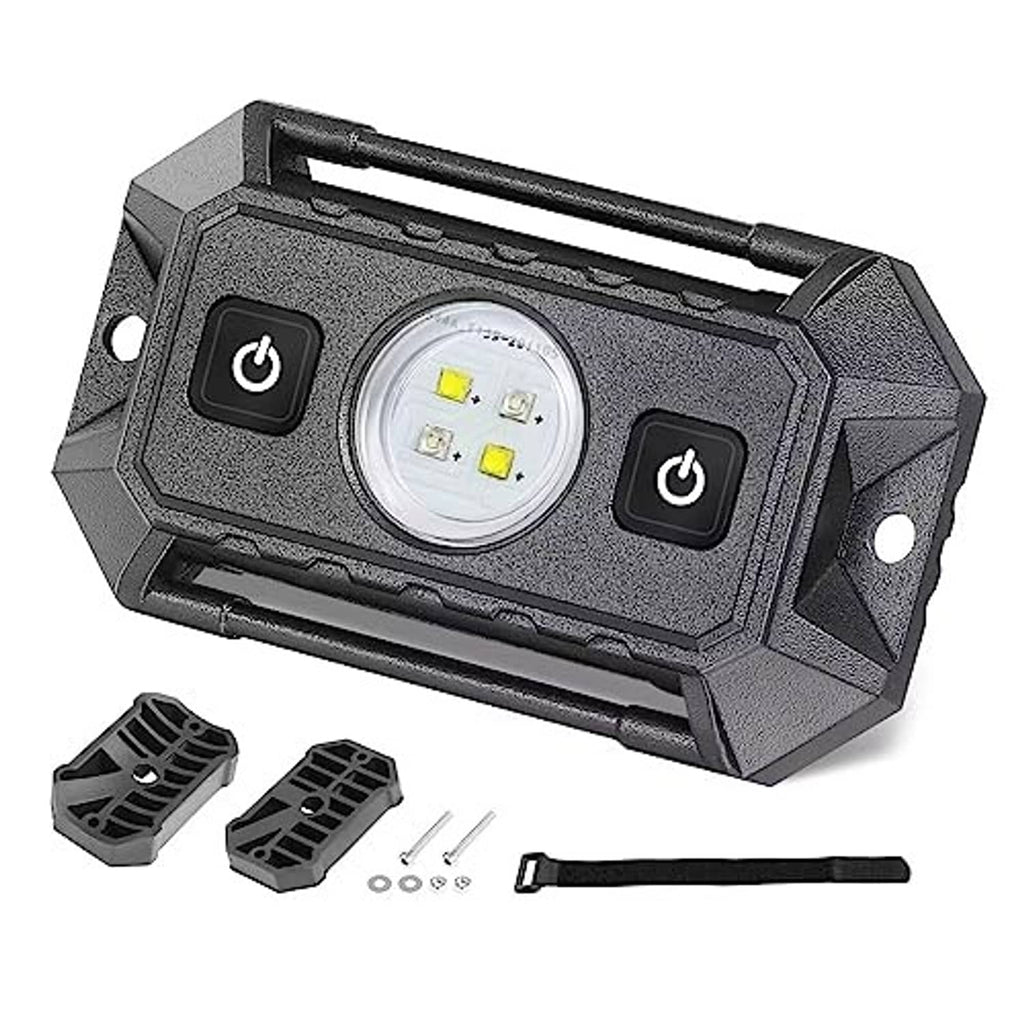 Universal UTV dome light with switch, black housing, lit round LED lens with power icons