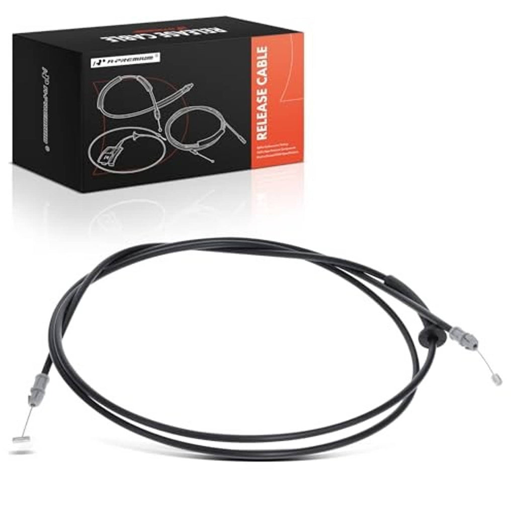 Front hood release cable with black cable and gray terminal connectors