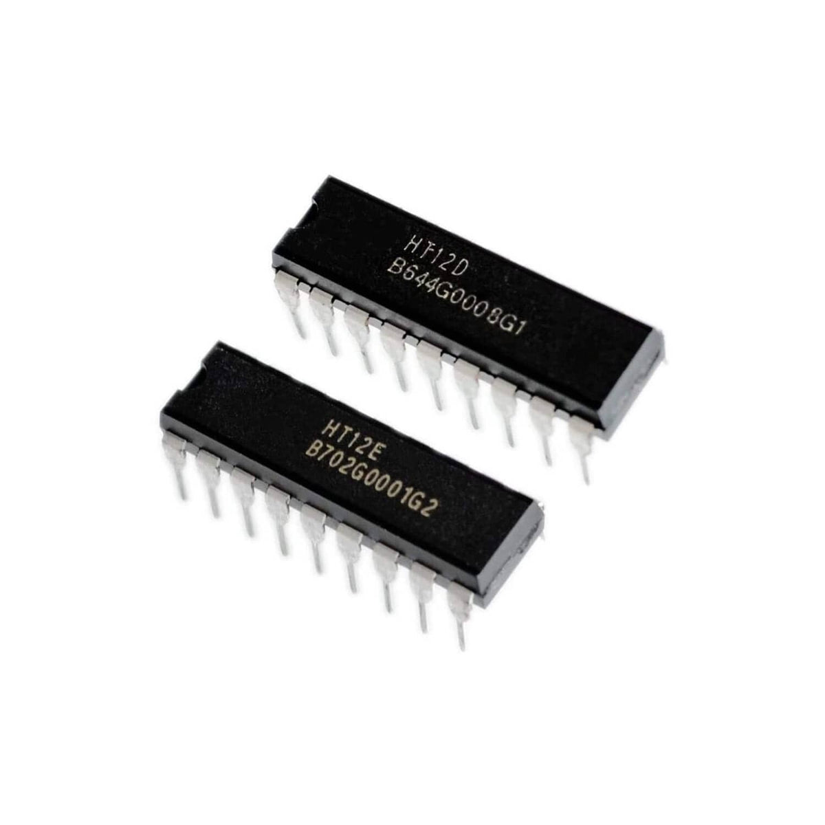 Two black DIP IC chips: HT12D and HT12E, each with dual in-line pins