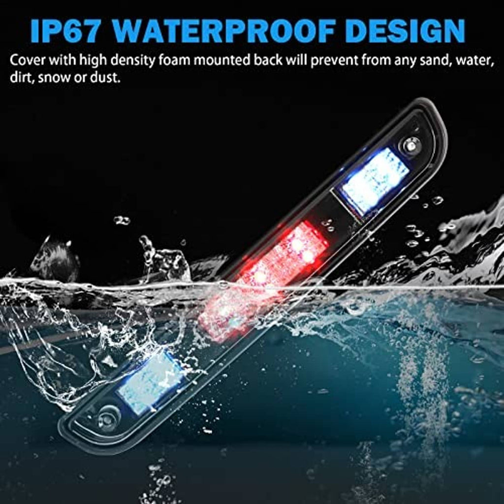Waterproof third brake light bar demonstration with blue and red LEDs glowing.