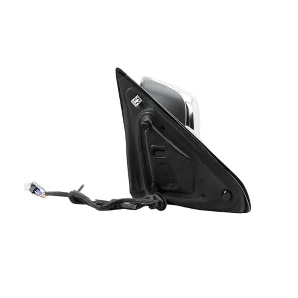 Driver-side door mirror backplate with exposed mounting points and wiring