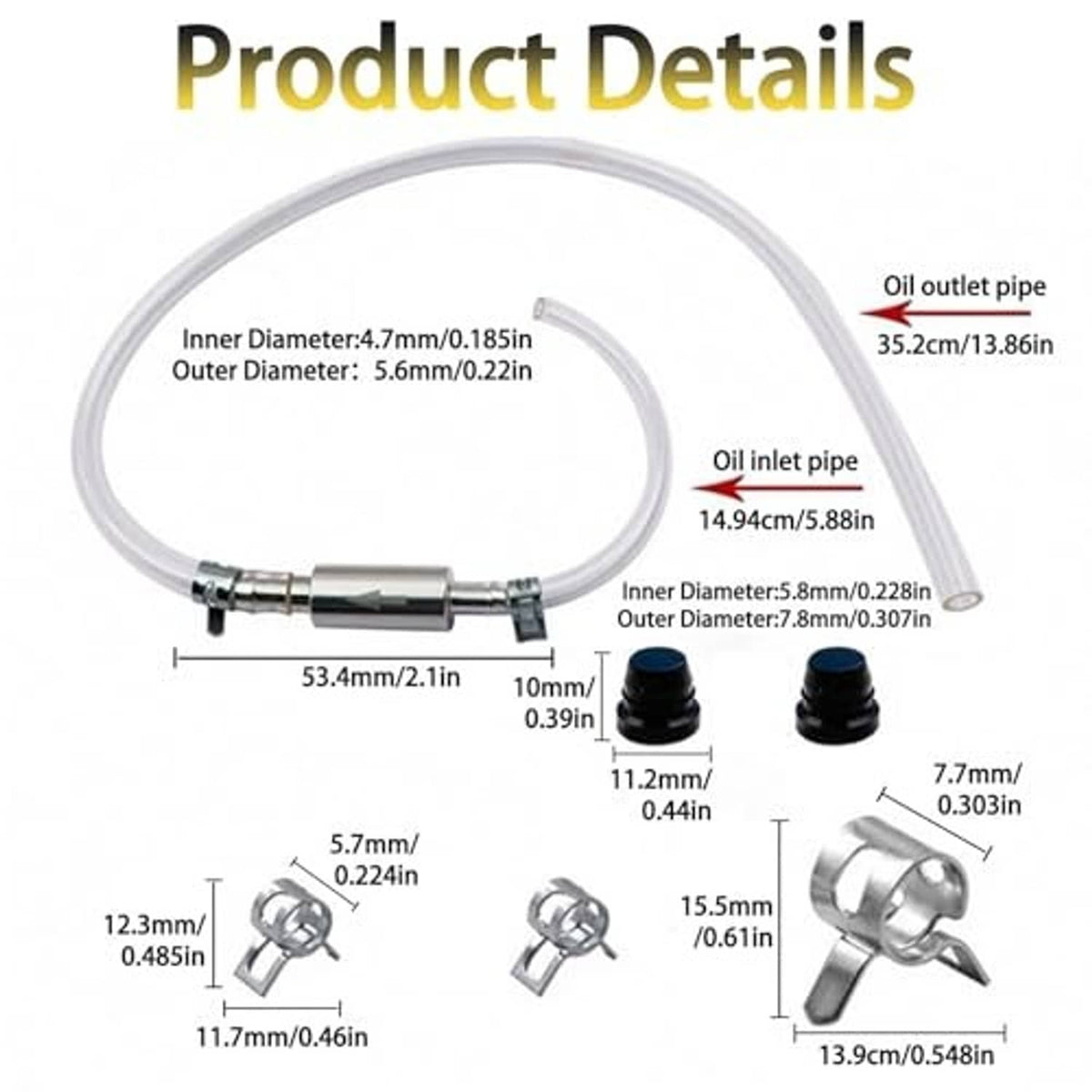 Brake bleeder hose kit diagram showing clear tubing, valve body, and metal adapters