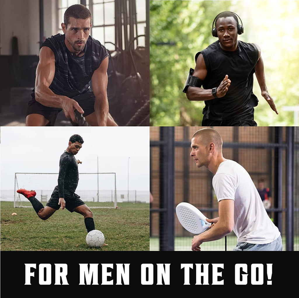 Tea tree foot cream promoted for active men, shown with athletes running