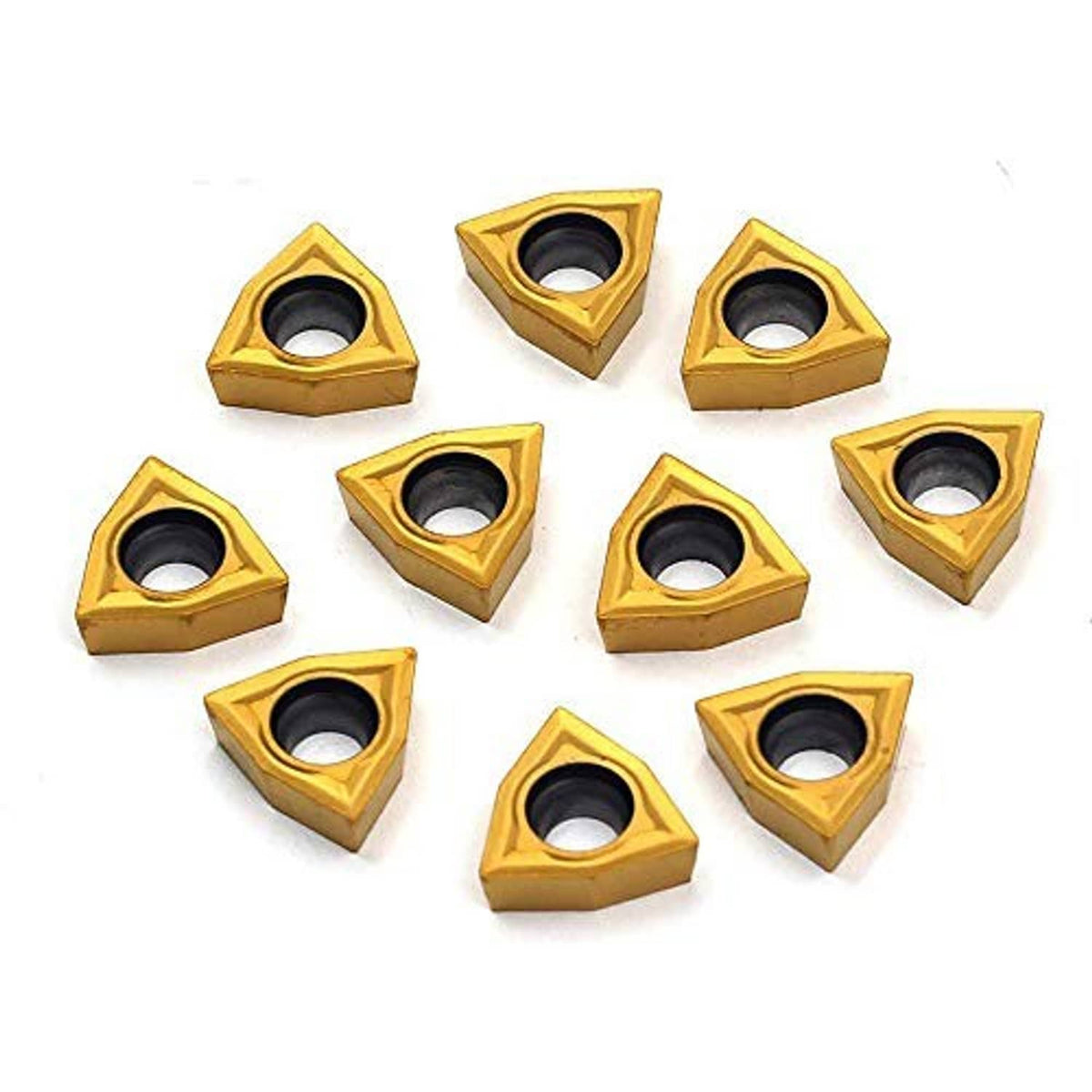 Triangular carbide turning inserts, gold with round hole, staggered arrangement