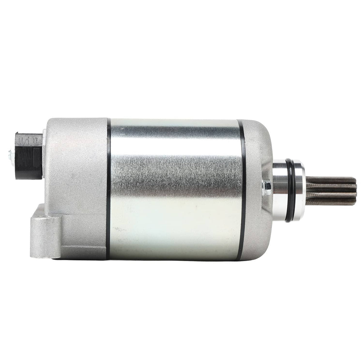Starter motor assembly with splined output shaft and side bracket