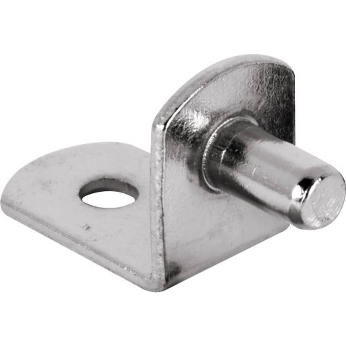 Nickel-plated steel shelf support peg with mounting tab, 5mm shank