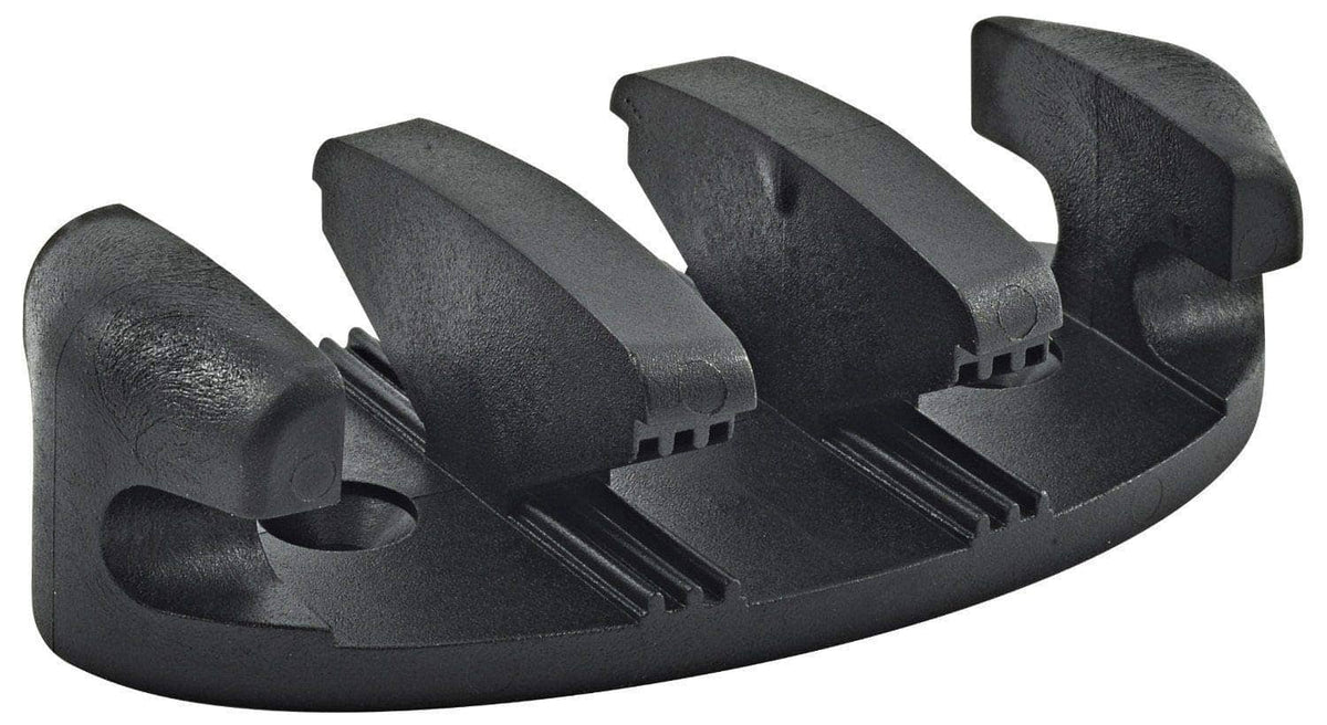 Black zigzag cleat with raised teeth for rope, textured non-slip surface