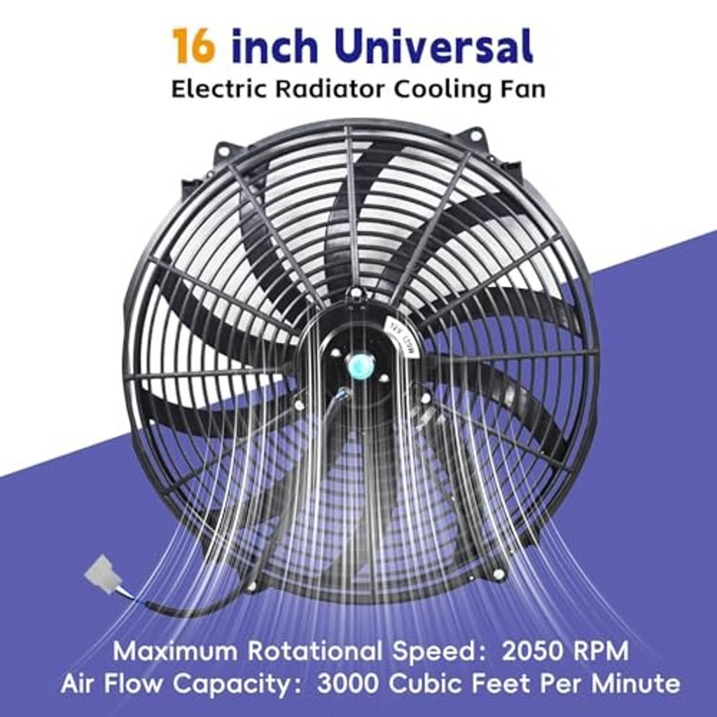 16-inch universal electric radiator cooling fan with black blade guard