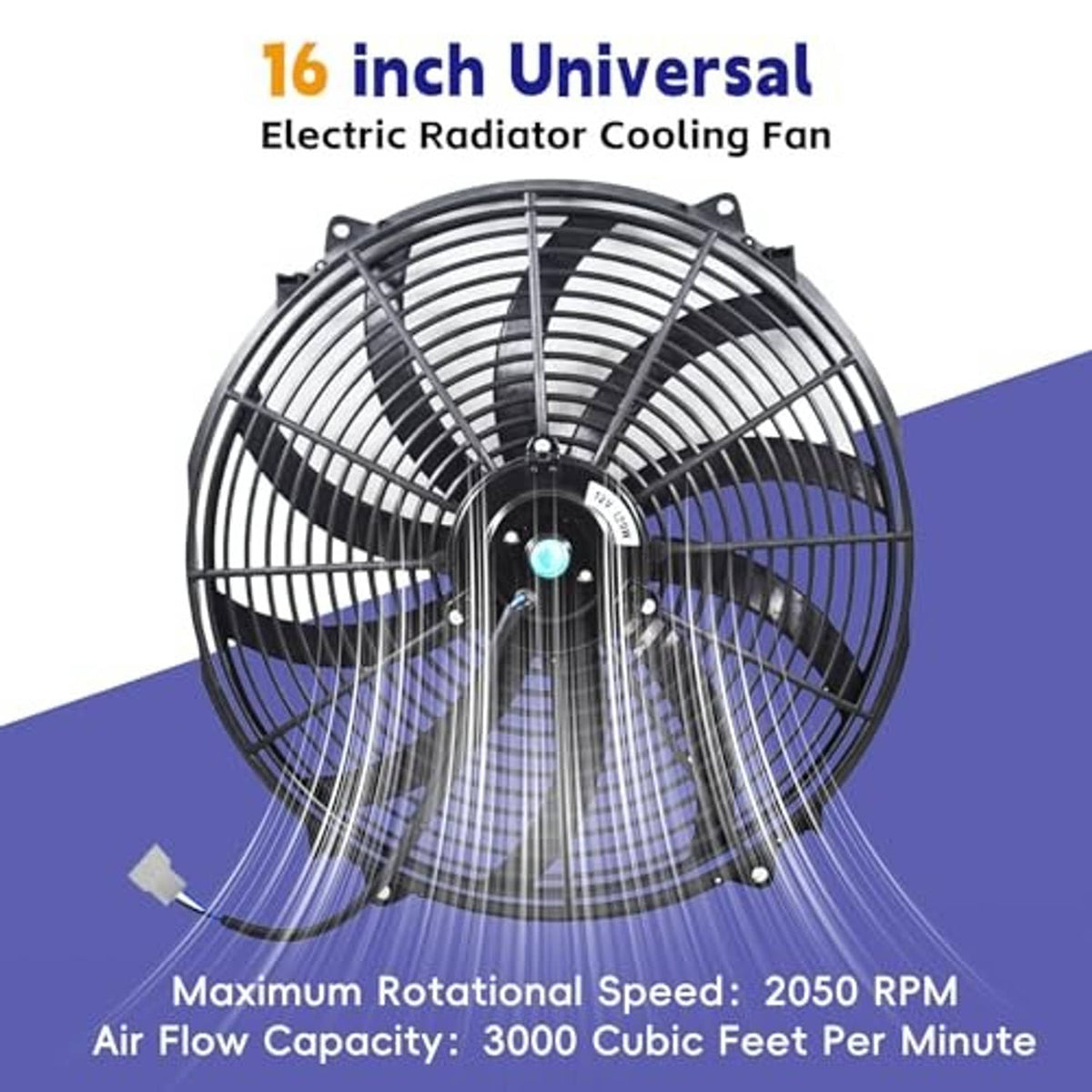 16-inch universal electric radiator cooling fan with black blade guard