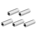 Stainless steel hex coupling nuts, 5 pack, threaded cylinders with internal screw holes