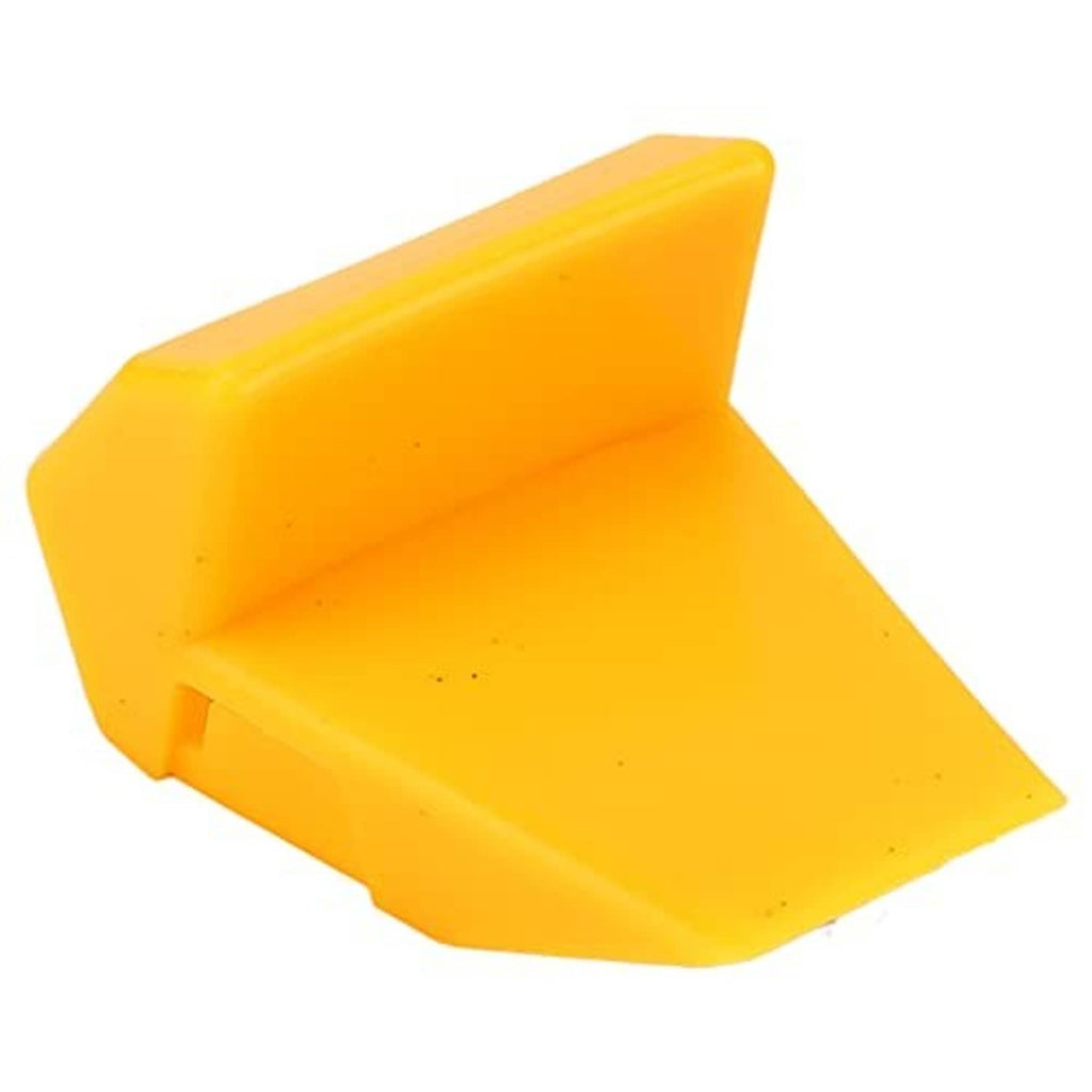 Yellow molded jaw clamp protector insert, close-up of open trough and edges.