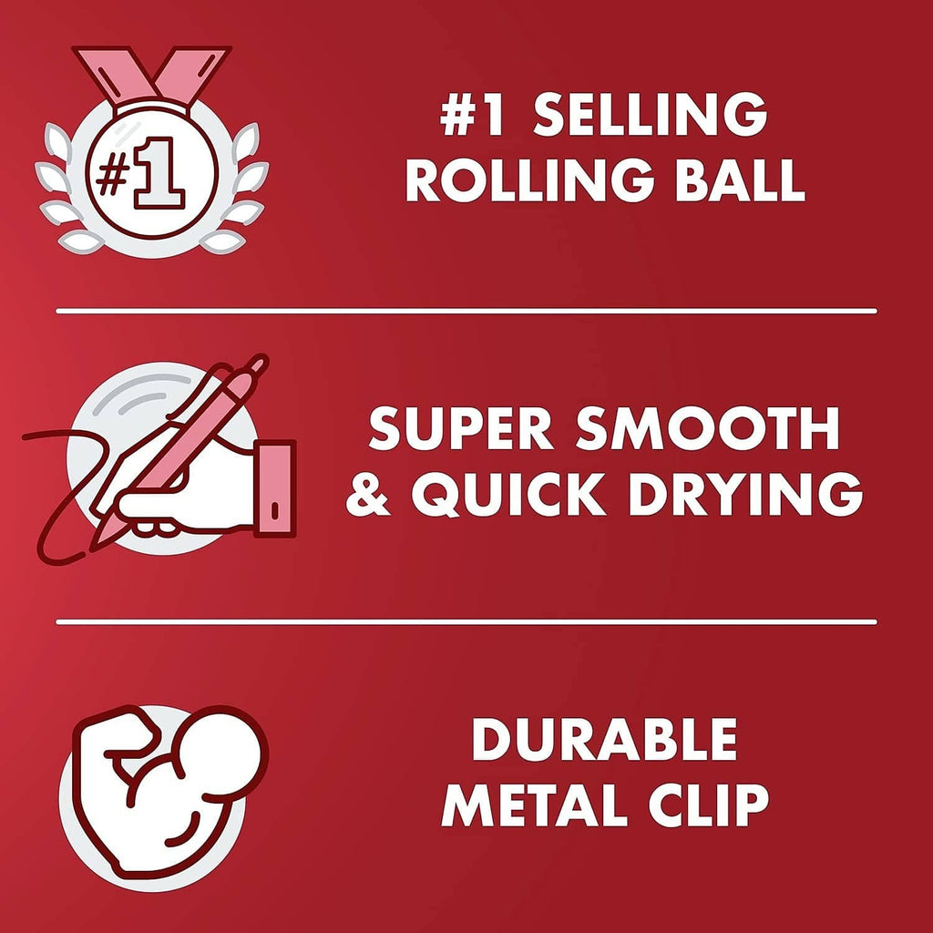 Blue ink rolling ball refill features card: super smooth, quick-dry, metal clip