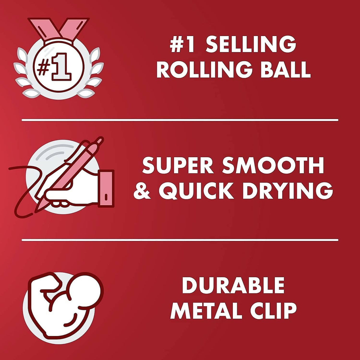 Blue ink rolling ball refill features card: super smooth, quick-dry, metal clip