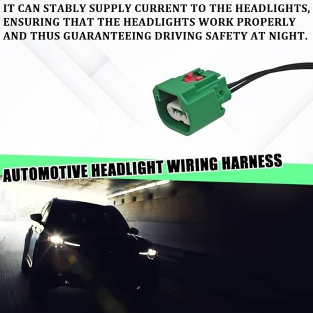 Green headlight wiring pigtail connector with red latch and attached black wire