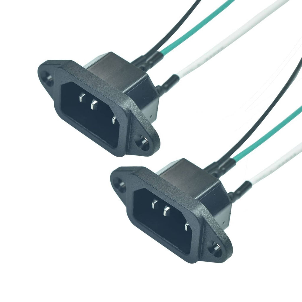 2-pack IEC 320 C14 panel mount power inlet sockets, black, prewired 3-pin leads