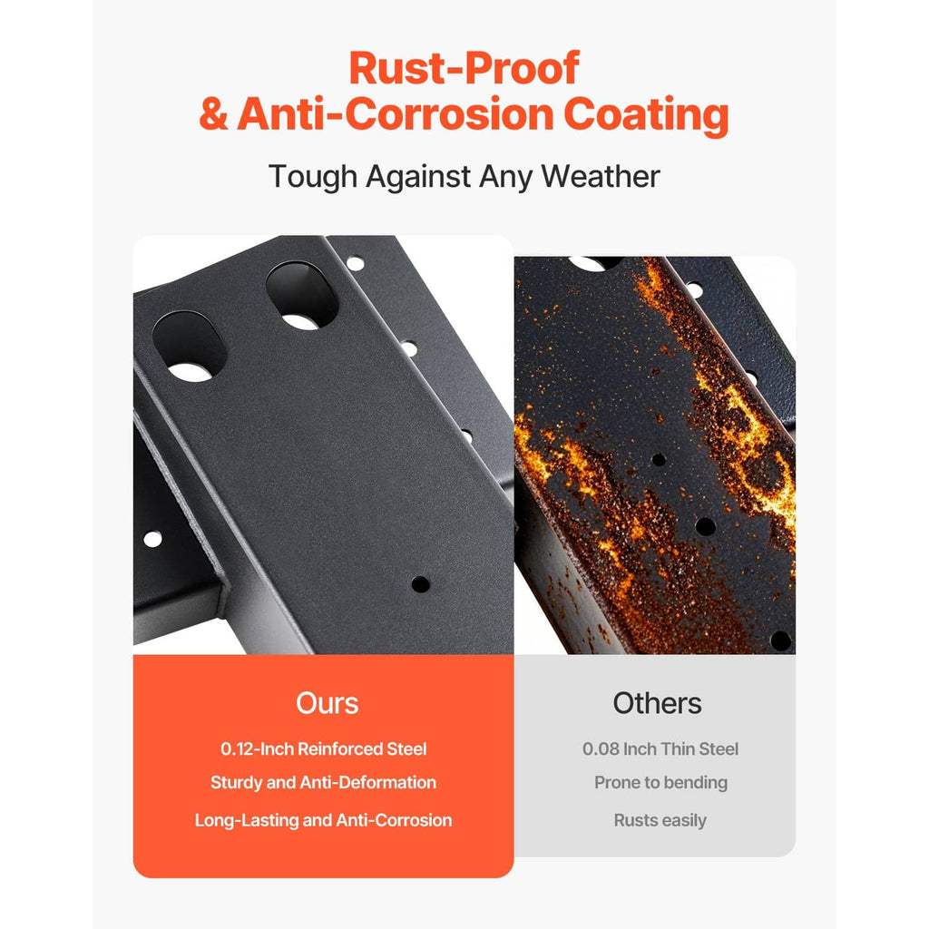 Black steel platform bracket showing anti-rust coated surface and bolt holes