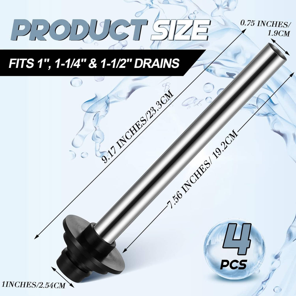 Sink overflow pipe, silver stainless steel tube with black rubber fittings