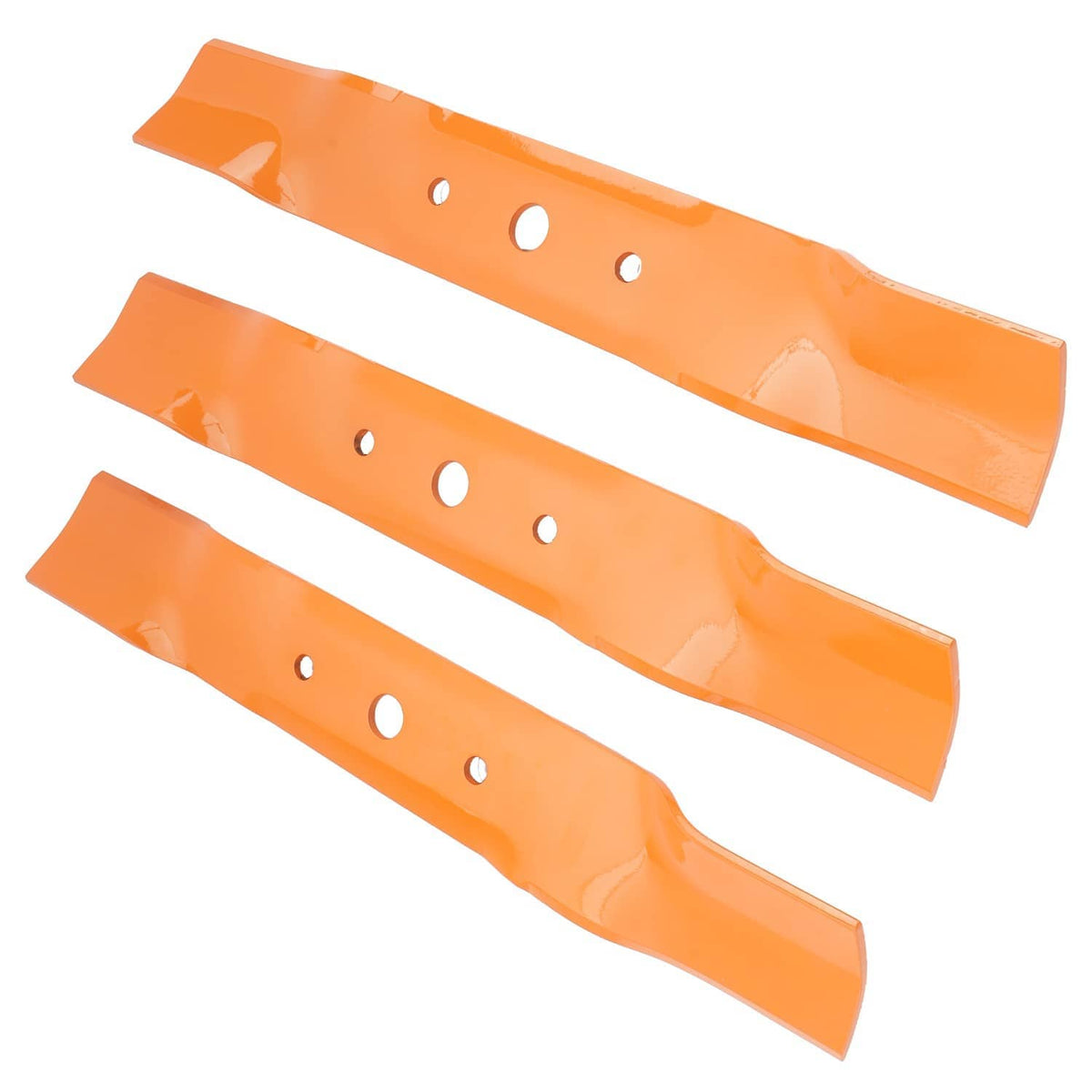 Orange deck blades set shown at angles, each featuring round mounting holes