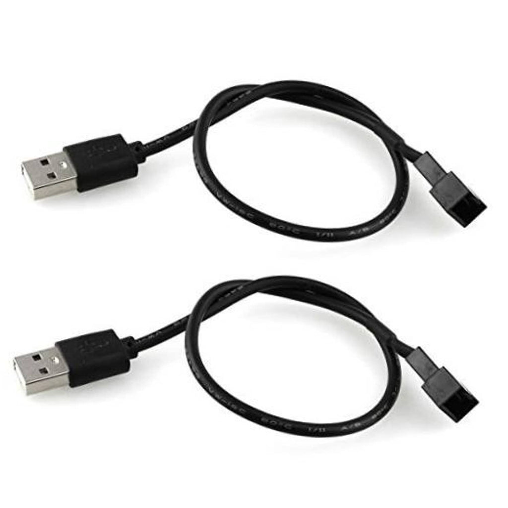 Two black USB-A to 3-pin PWM fan cables, each with USB-A and 3-pin connectors