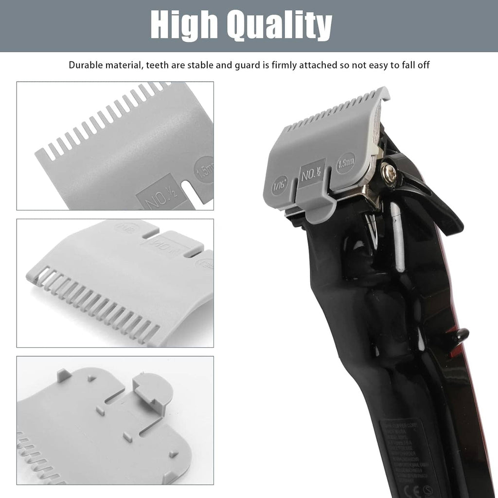 Clipper guard replacement set with silver guides and black trimmer guard mount