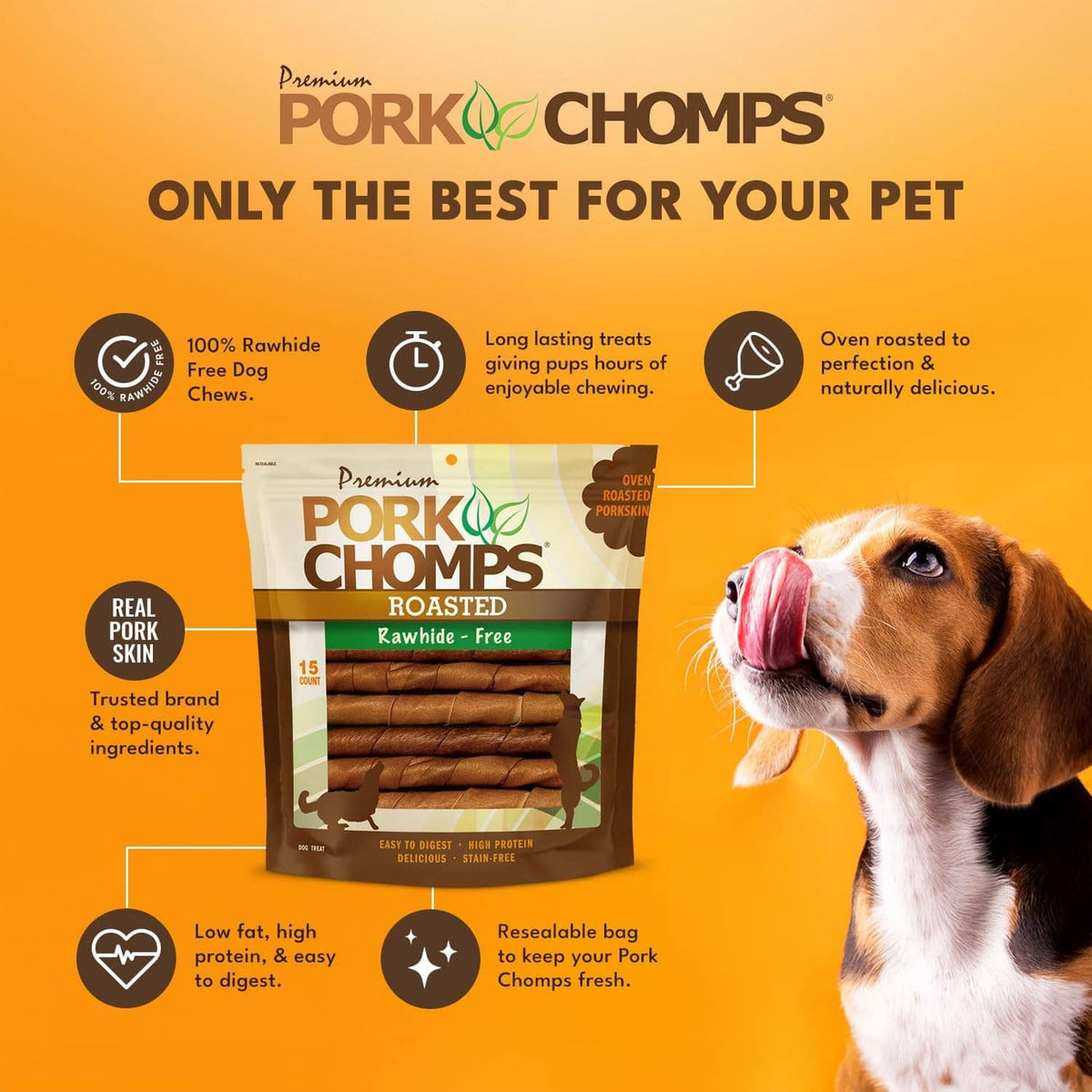 Roasted pork skin dog chews package with twist treats visible