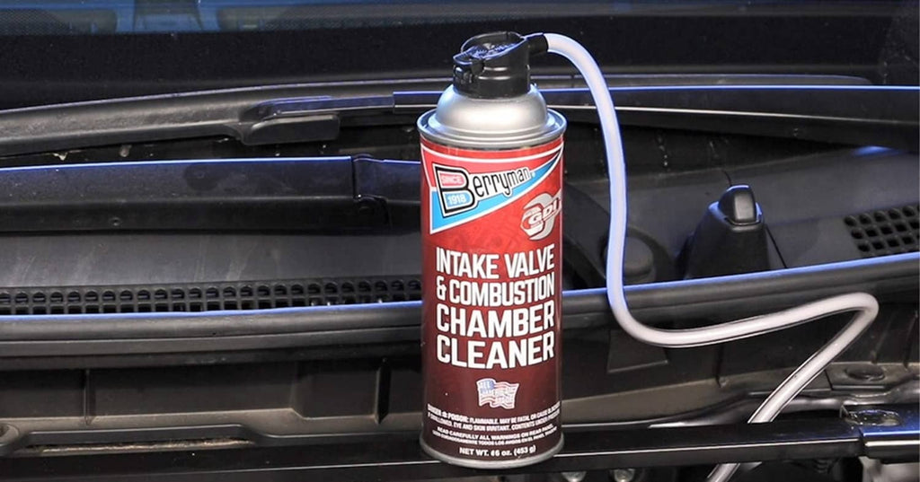 Intake valve & combustion chamber cleaner bottle mounted in engine compartment
