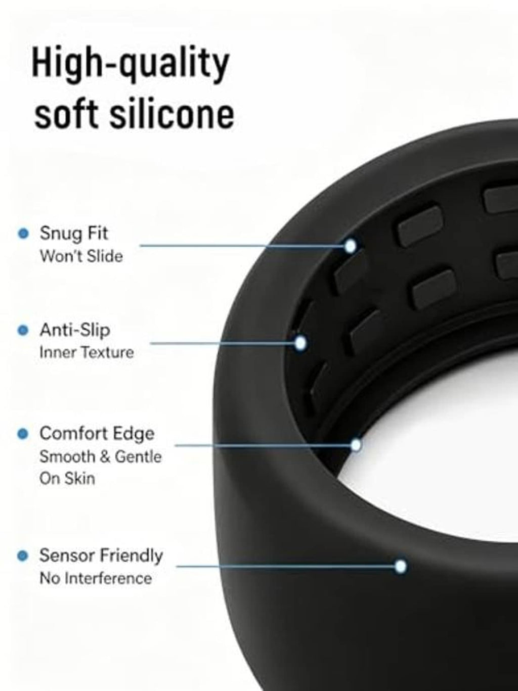 Black silicone ring cover sleeve with textured inner grip for secure fit