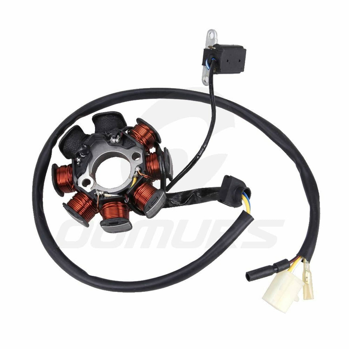 Stator magneto ignition coil assembly with copper windings and black wiring harness