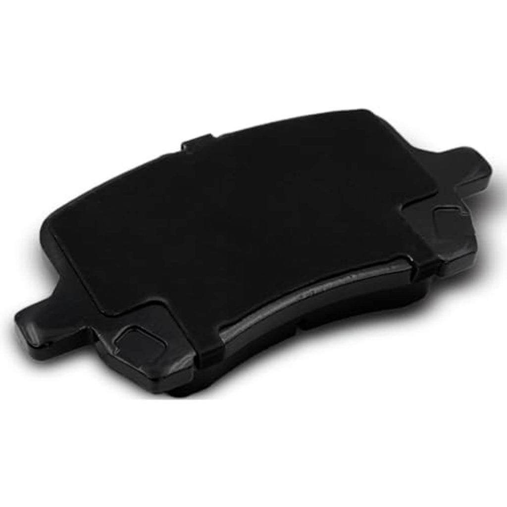 Ceramic brake pad with dark friction surface and black metal backing