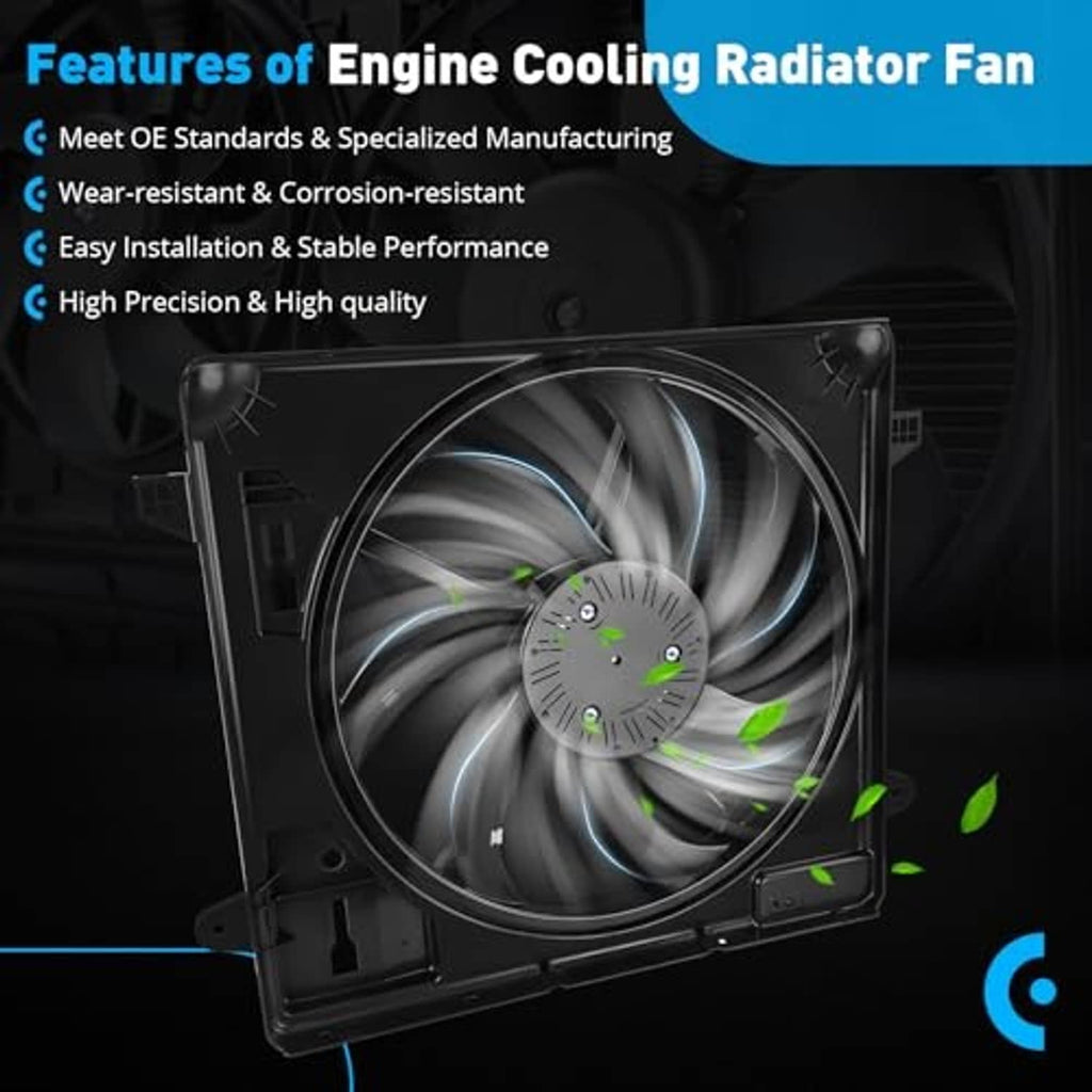 Engine cooling radiator fan assembly, black shroud with multi-blade fan