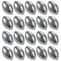 Set of oval lead sinkers, dark gray metal with small blue line guides