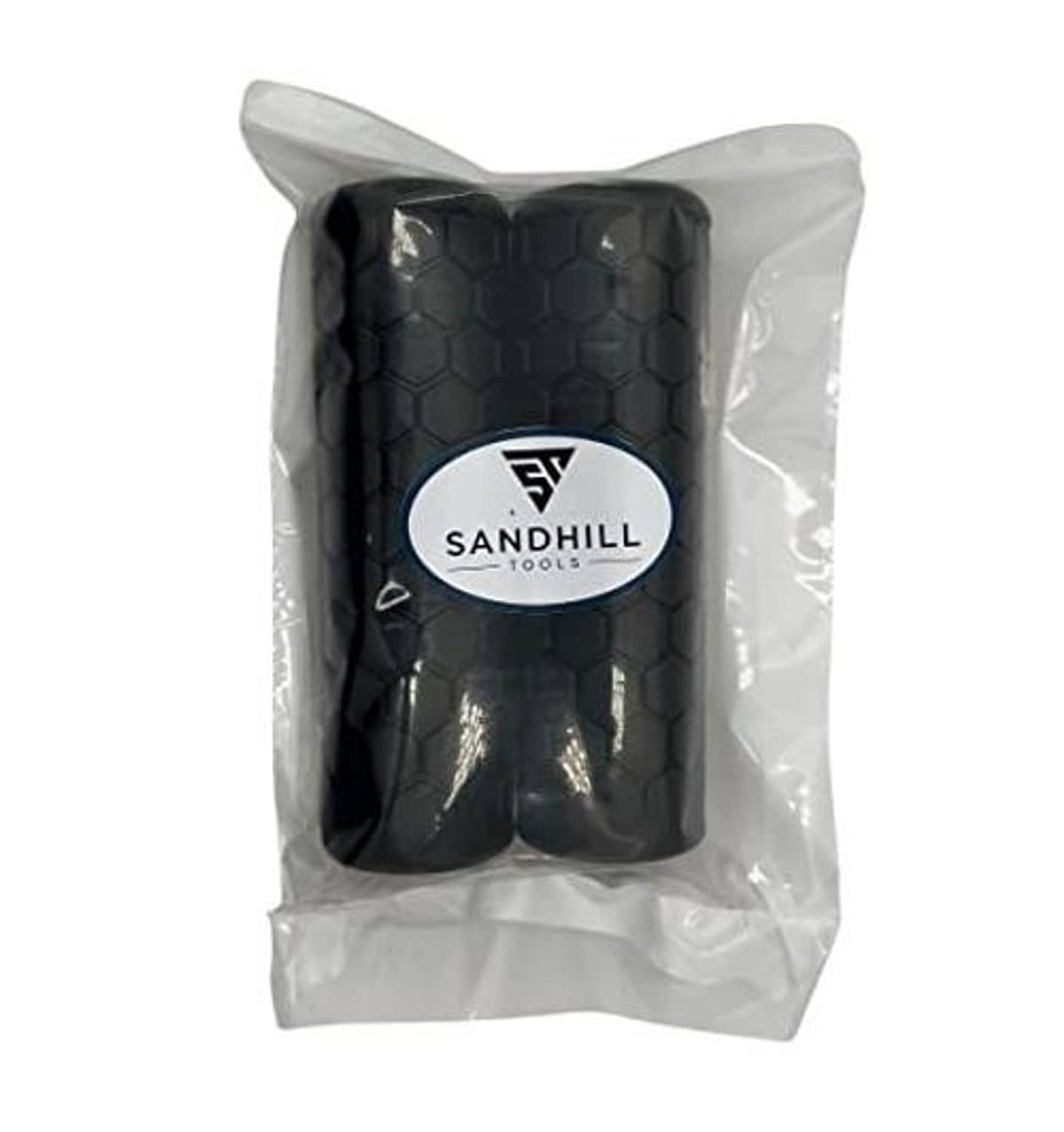 Sandhill black hexagon-pattern bike grip set in clear bag, textured non-slip rubber