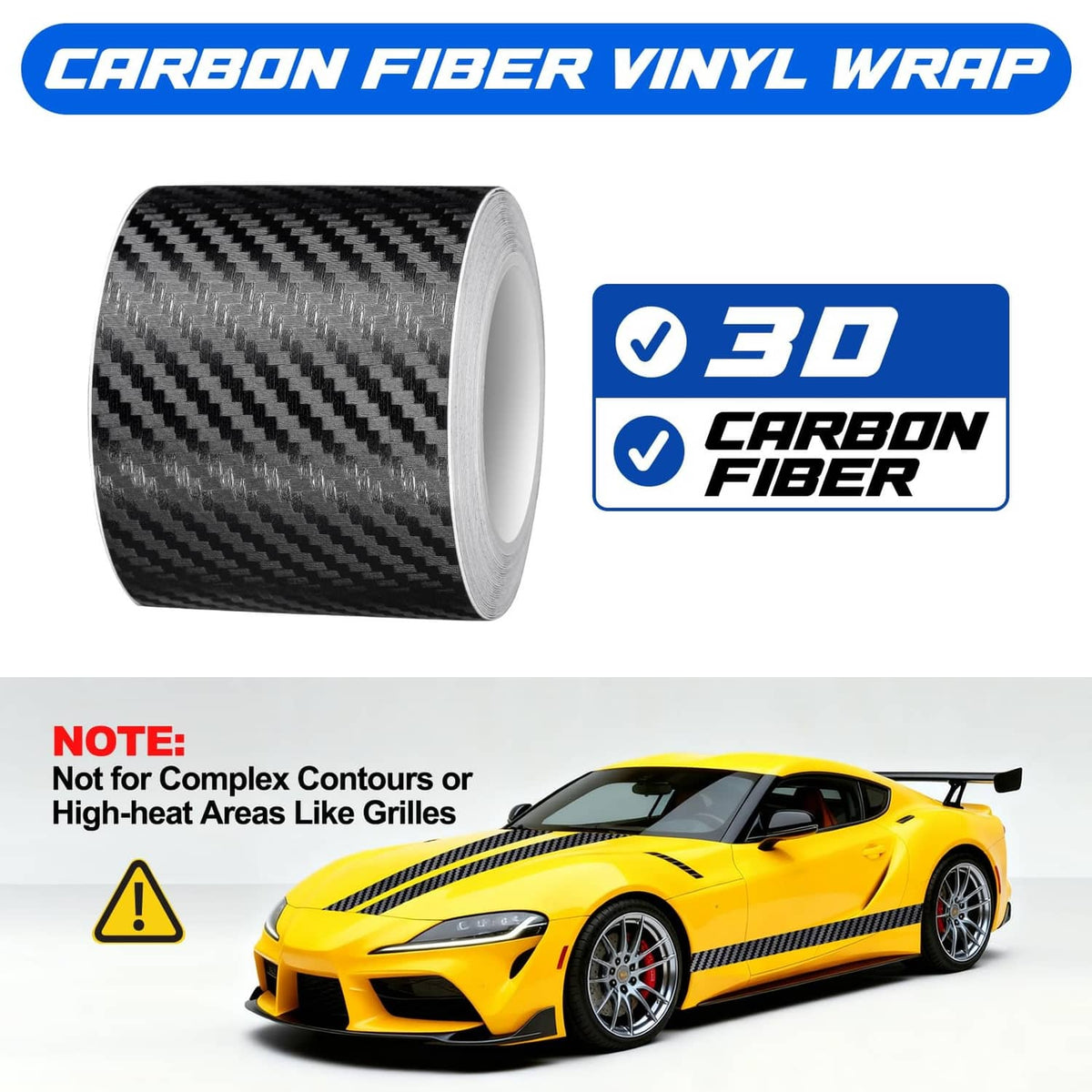 Carbon fiber vinyl wrap tape roll, dark black diagonal weave pattern for vehicle styling
