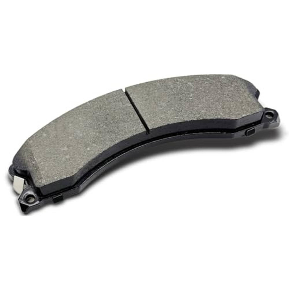 Ceramic brake pad, grey friction pad with metal backing and small wear indicators