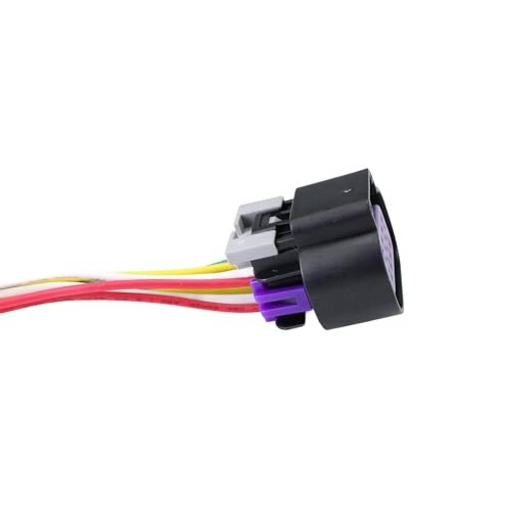 Angled throttle connector with black housing and multicolor wires extending from the plug