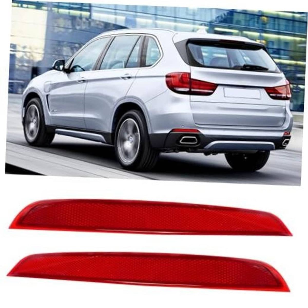 Red rear bumper reflector light, curved bar style with textured surface