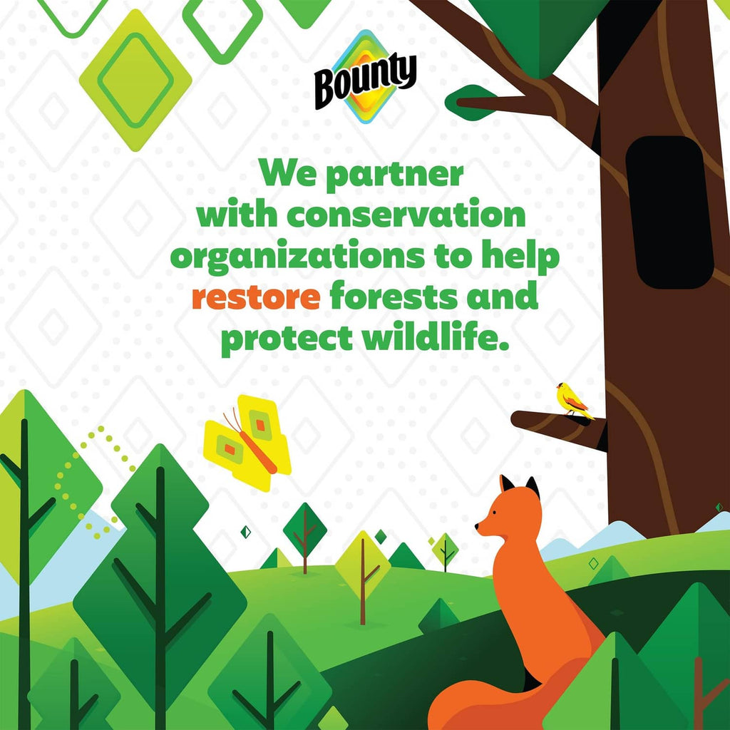 Bounty Quick-Size conservation message poster with wildlife and forest graphics
