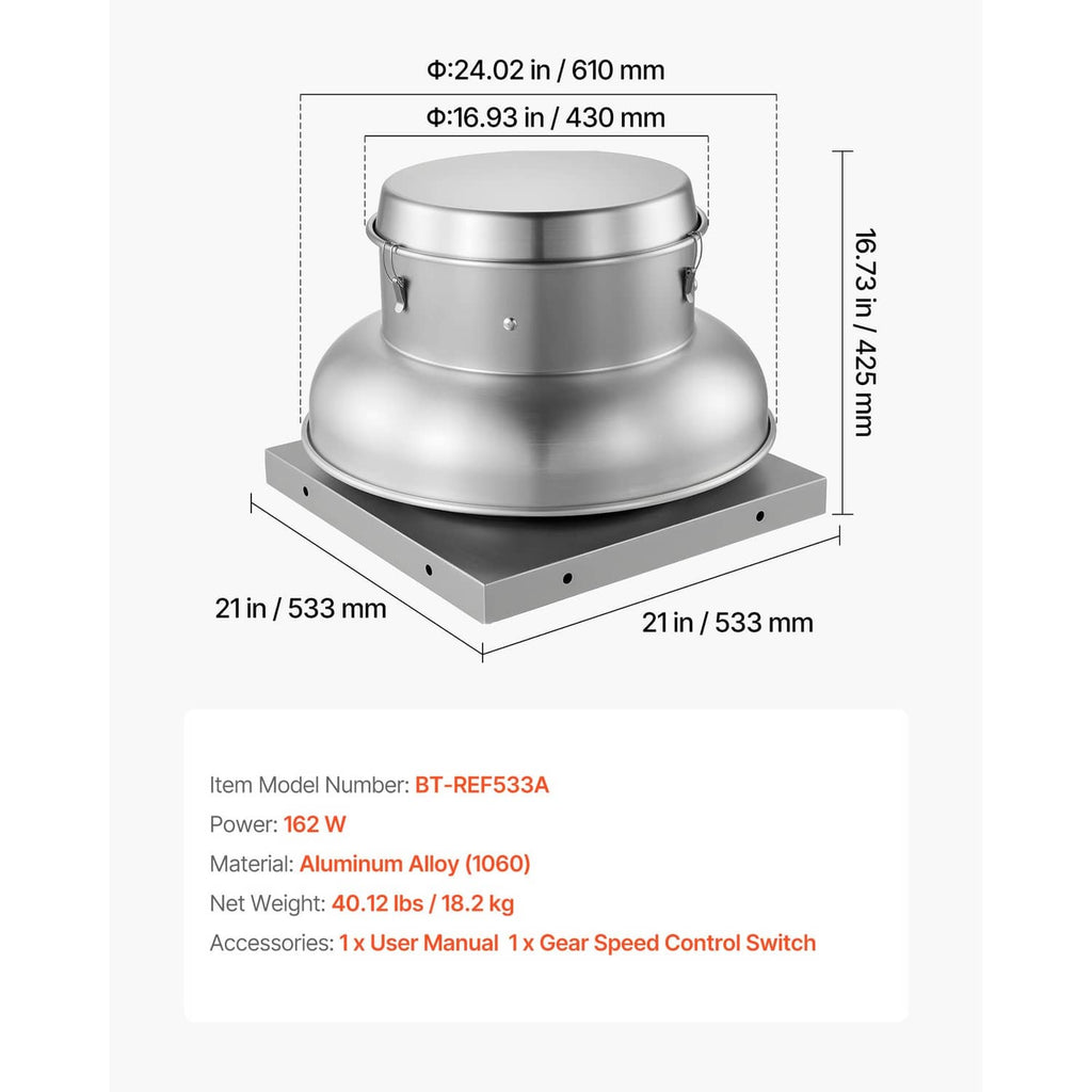 Roof exhaust fan attic vent diagram view with flared hood and square mounting base
