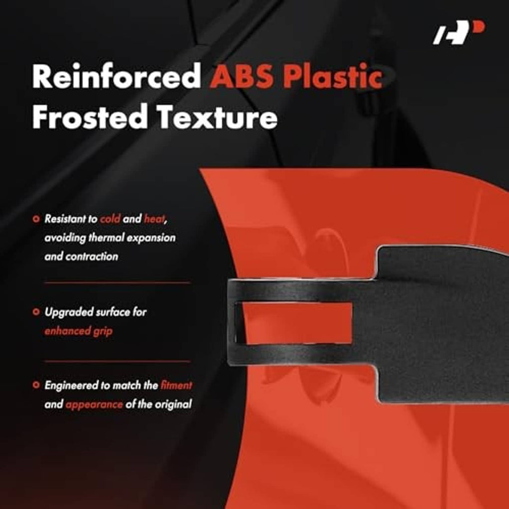 Black hood release handle with textured surface and rectangular grip cutout detail.