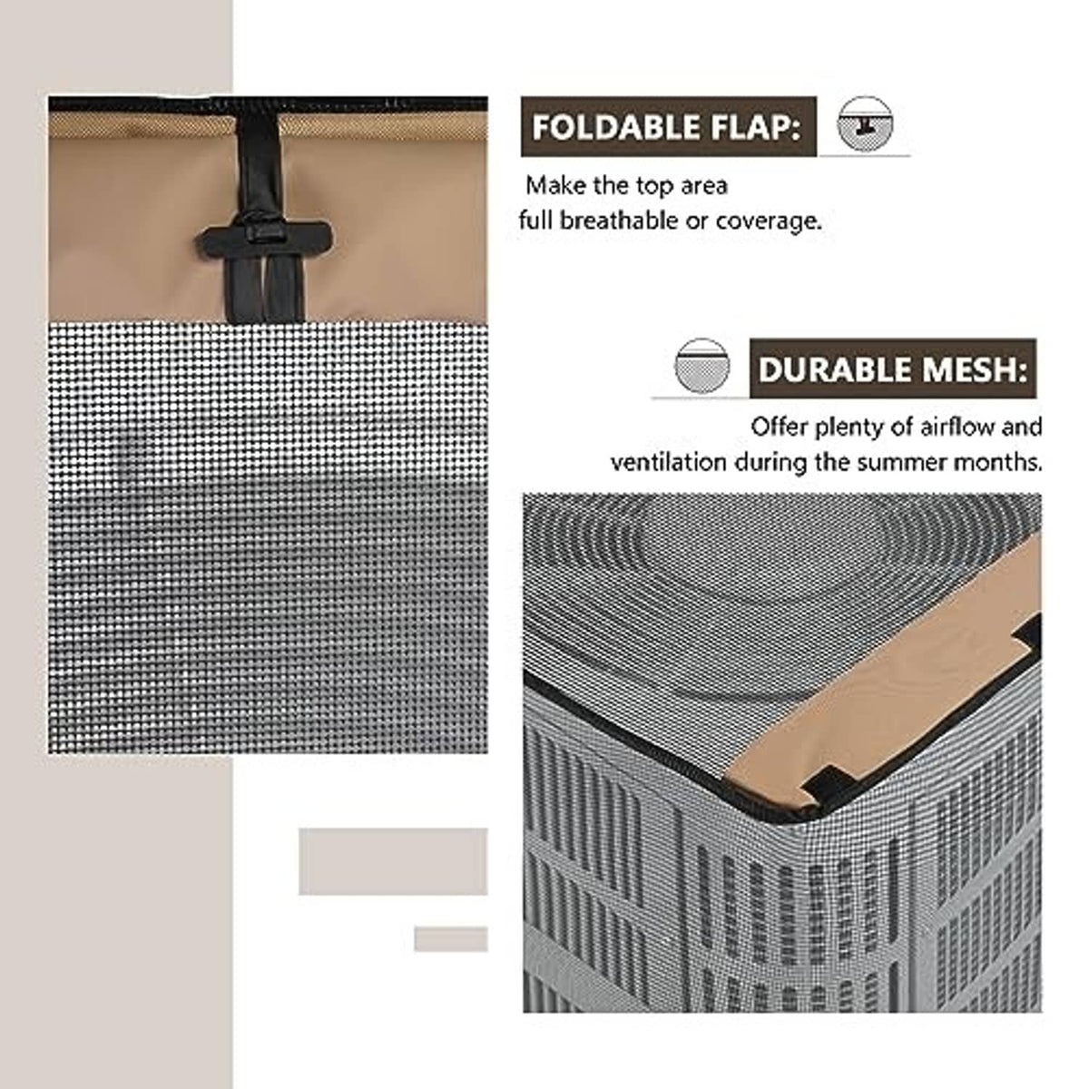 Square air conditioner cover with foldable top flap and durable dark mesh sides