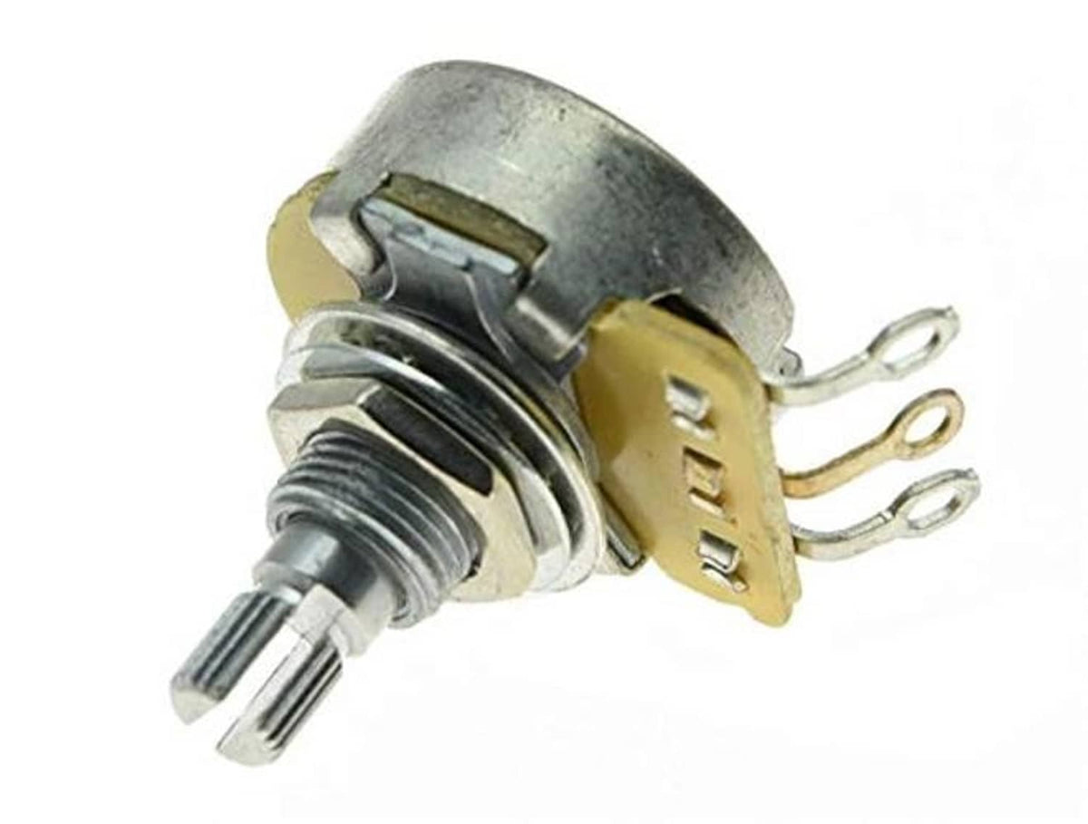 Electric guitar potentiometer with threaded shaft and side mounting tabs