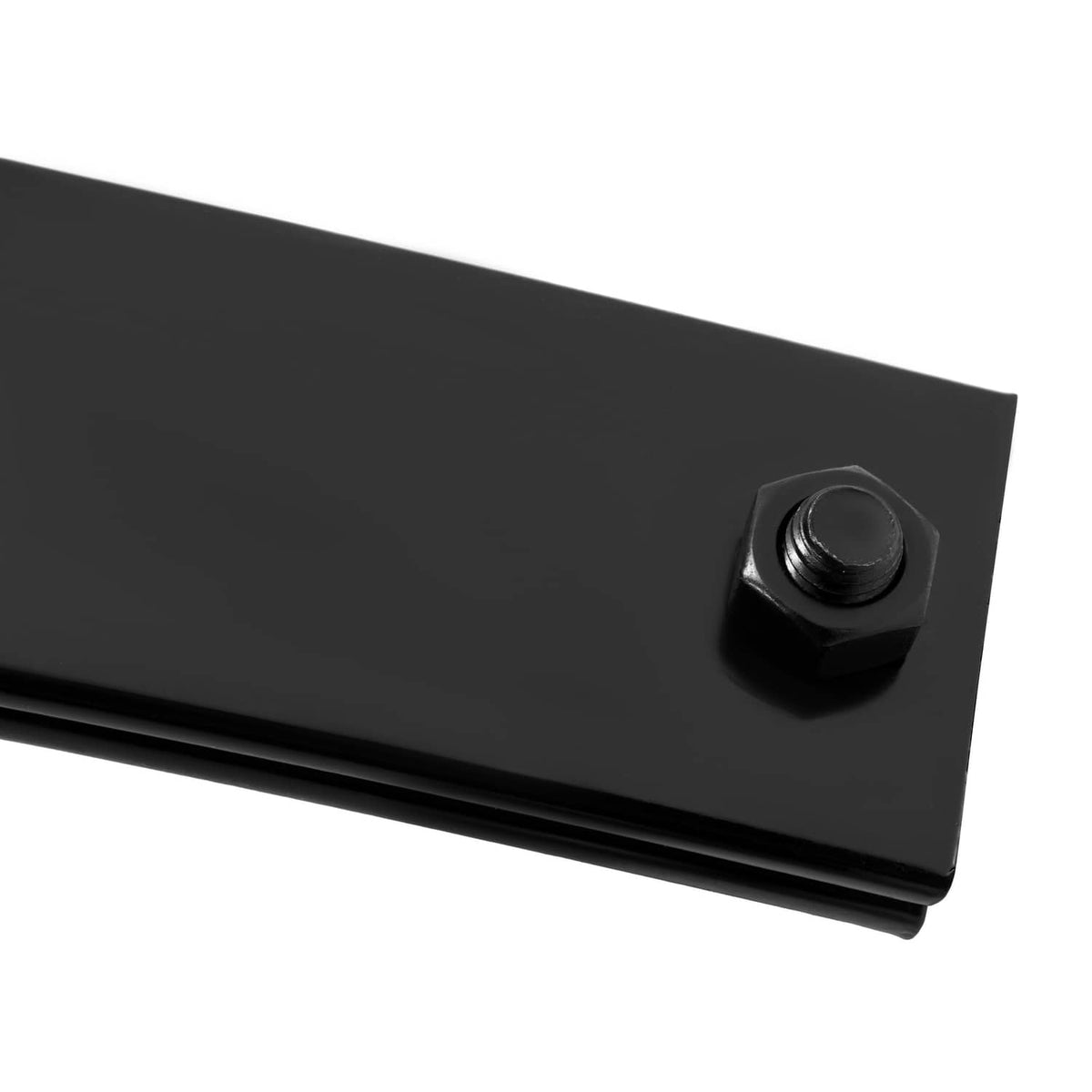 Front leaf spring plate with threaded mounting hole and dark hardware end